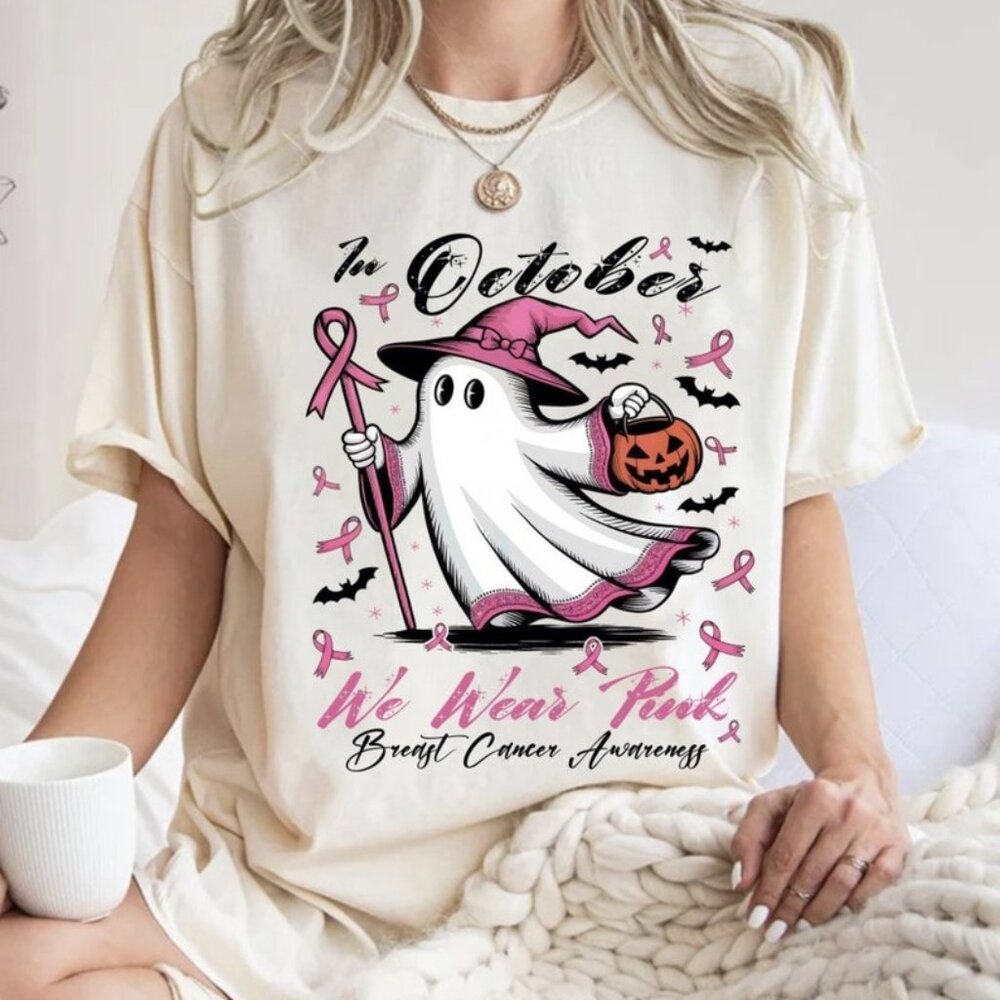 In October We Wear Pink Shirt, Breast Cancer Awareness Shirt - Picture 1 of 4